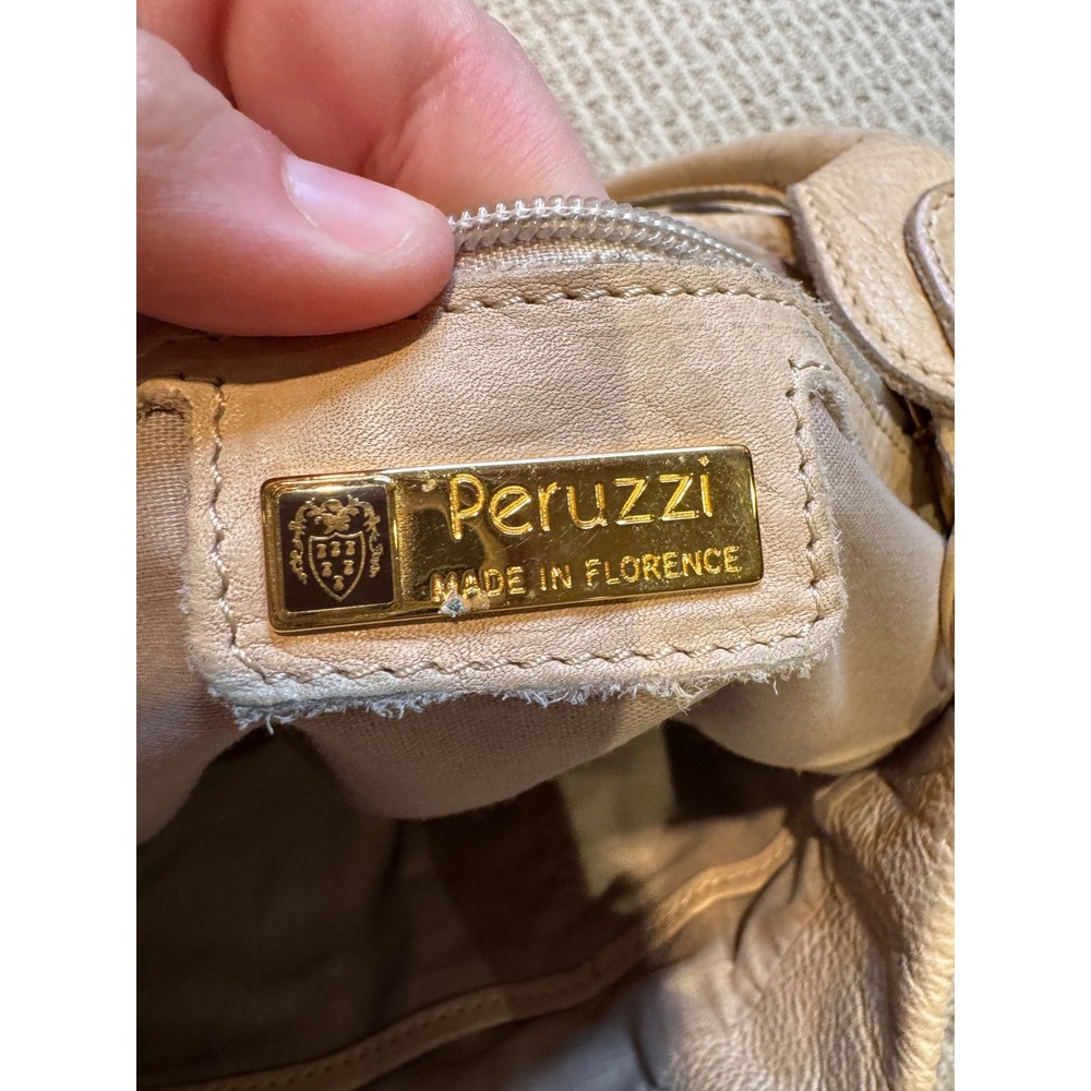 Peruzzi Made in Florence Leather Shoulder Bag Beige Hobo Purse - Picture 4 of 7
